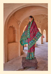 India Silk Maroon and Green Sarees Combine The Richness Of Pure Silk With Exquisite Luxury Prints